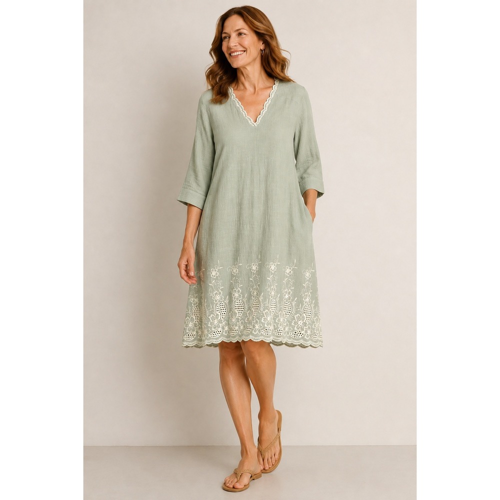 Soft Surroundings Womens Eyelet Embroidered VNeck Tunic Dress Plus Size 2X Gauze